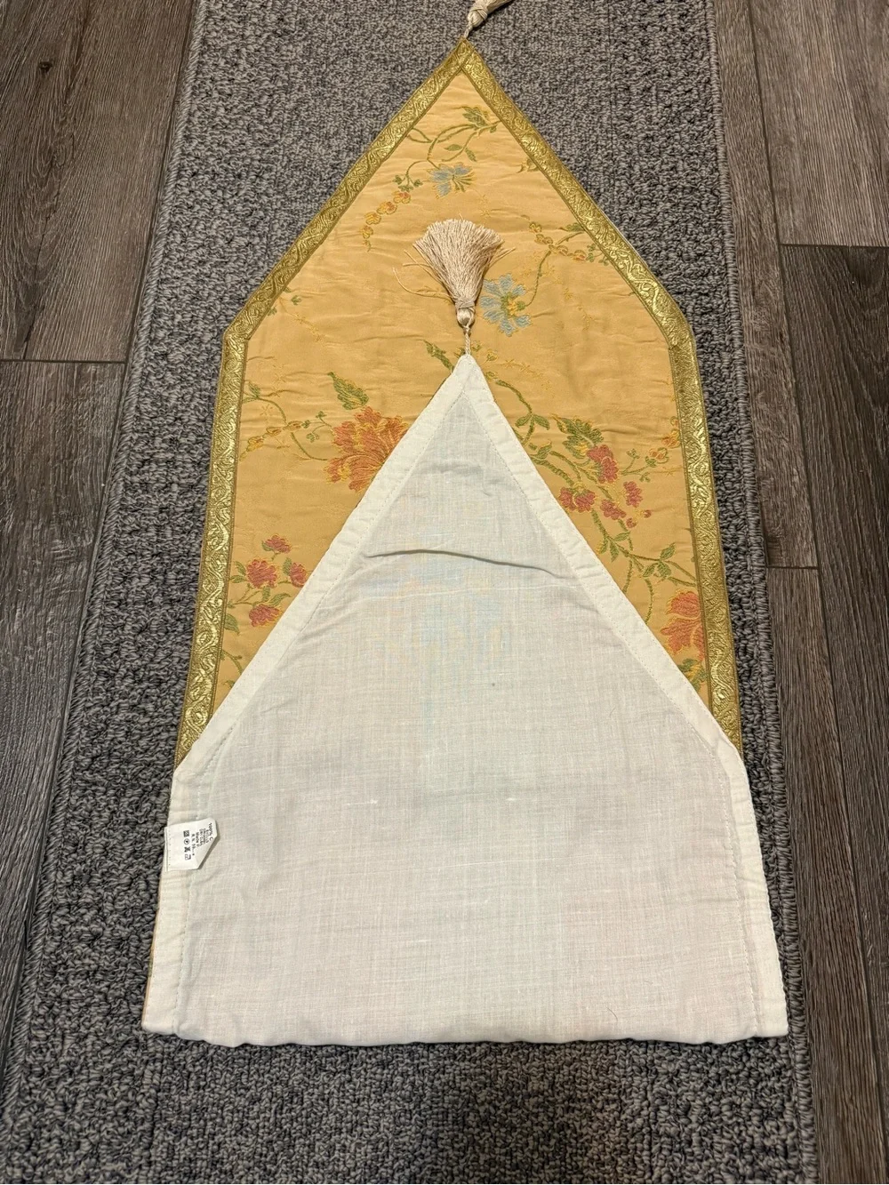 Made in Italy 54” Floral Brocade Table Runner Gold Tassels